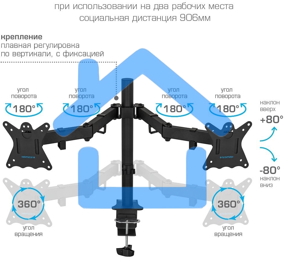 Кронштейн для монитора Kromax CASPER-508 черный 4 шт/уп. 10
