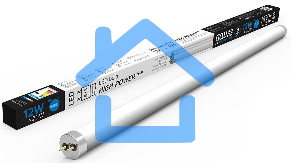 Лампа светодиодная Gauss Elementary T8 12Вт 6500К G13 1000лм 600мм стекло