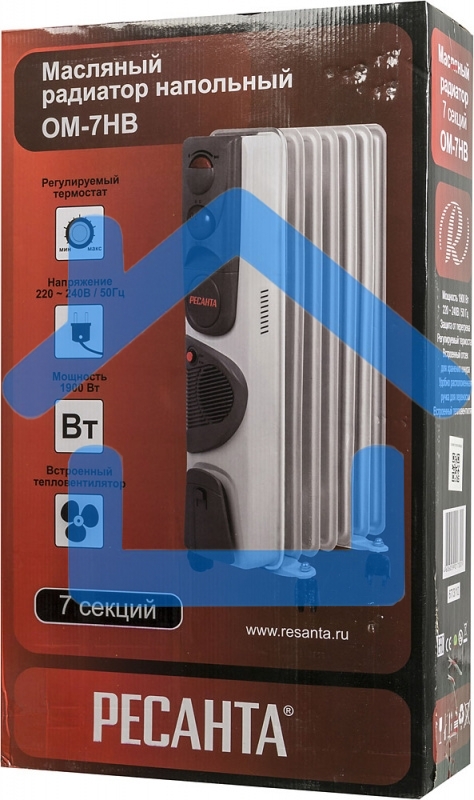 Обогреватель масляный Ресанта ОМ-7НВ (7секций) белый, 1900 Вт, 19 м2, термостат 67/3/10