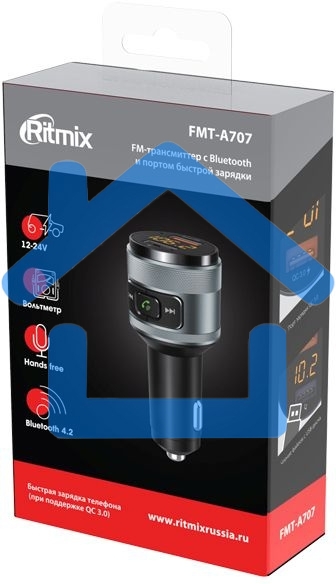 Автомобильный FM-модулятор Ritmix FMT-A707 черный MicroSD BT USB