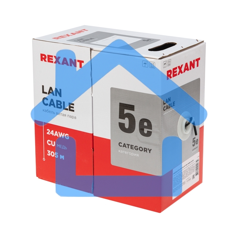 Кабель витая пара Rexant U/UTP, категория 5e, ZH нг(А)-HF, 4PR, 24AWG, внешний, черный, 305 м
