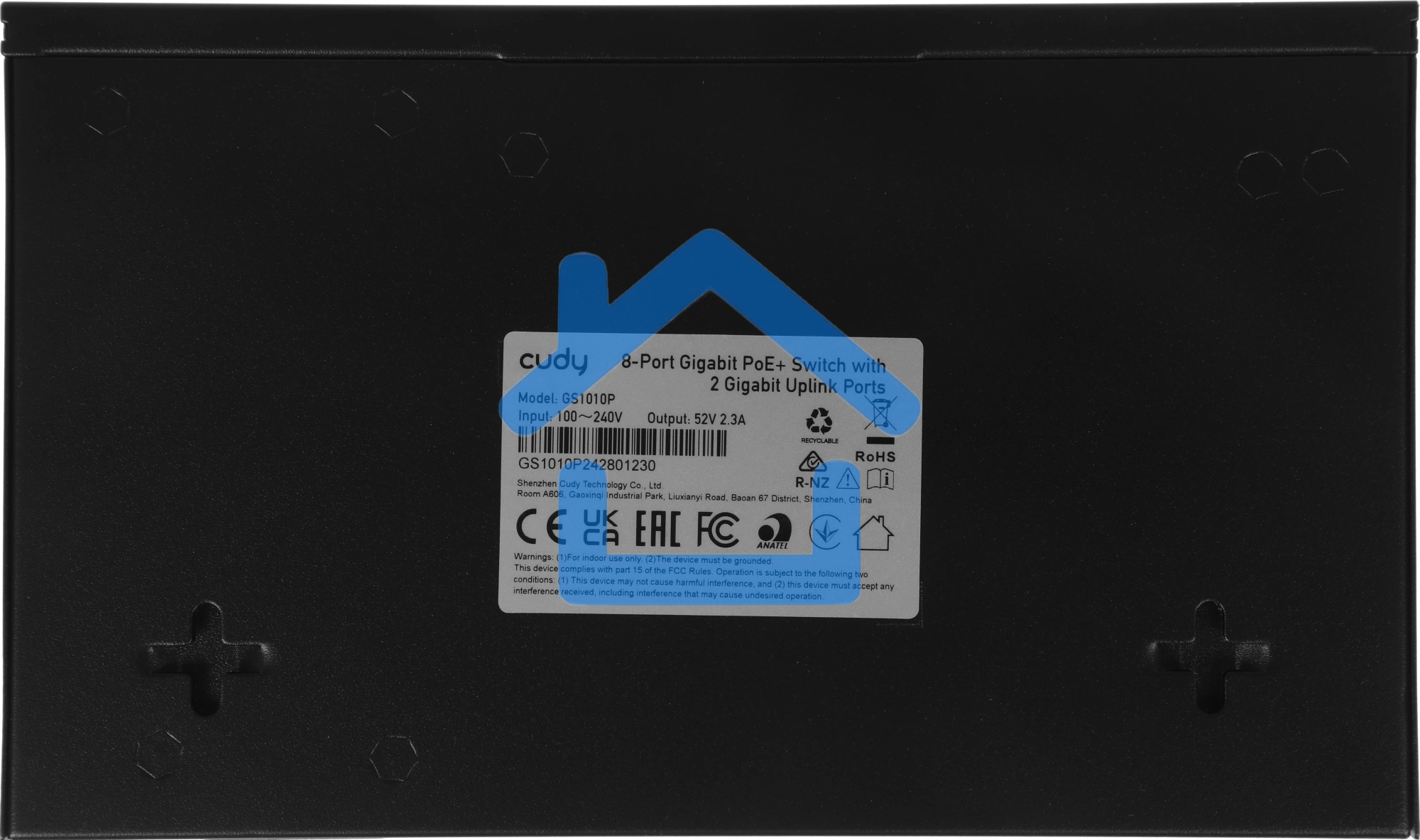 Коммутатор Cudy 8 RJ-45 10/100/1000M PSE ports +2 RJ45 10/100/1000 Uplink Port Unmanaged PoE+ Switch 120W, CCTV/VLAN mode support, long distance:250M at CCTV mode. 802.3af/at standard, Aternative 1/2(+),3/6(-), Rack-mountable Steel Case, Watchdog, 120W in