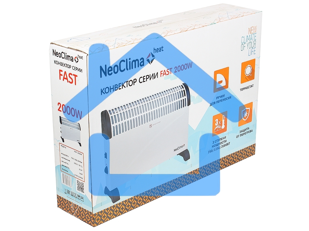 Конвектор Neoclima Fast 2000w, нагревательный элемент ZIG-ZAG, 3 режима нагрева ( 750/150/2000 Вт), моментальный нагрев, режим ANTI FROST